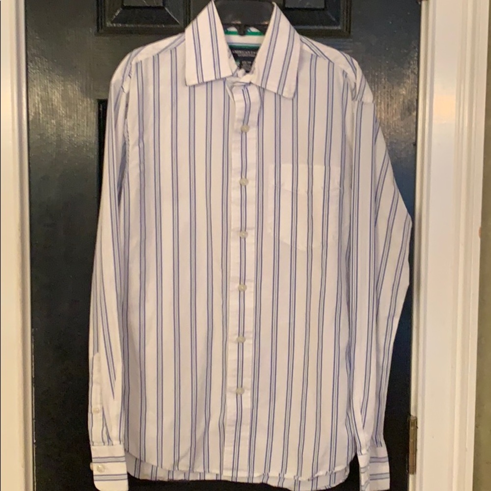 American Eagle blue white striped button down XS